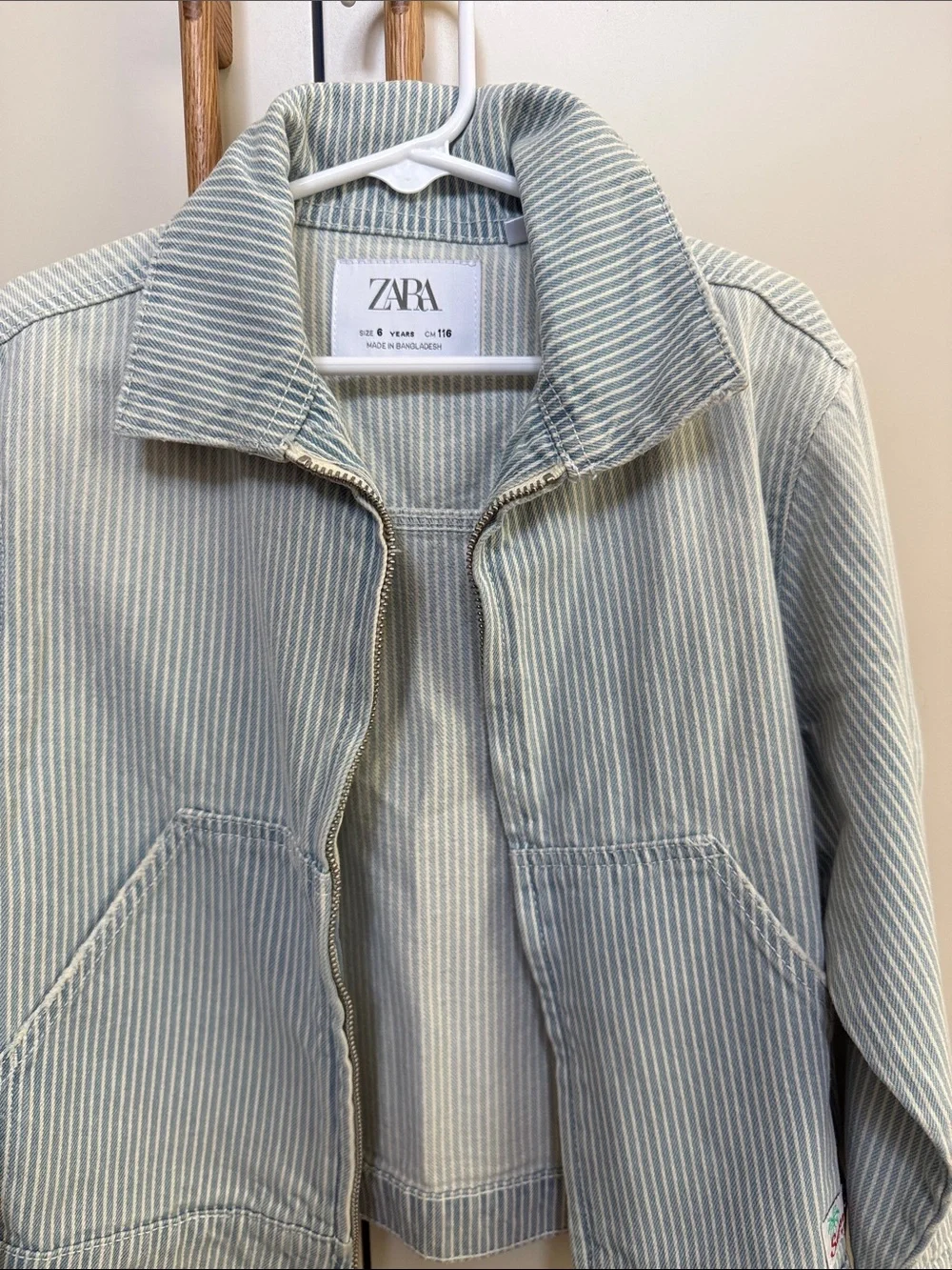 ZARA Light Blue & White Striped Jean Jacket